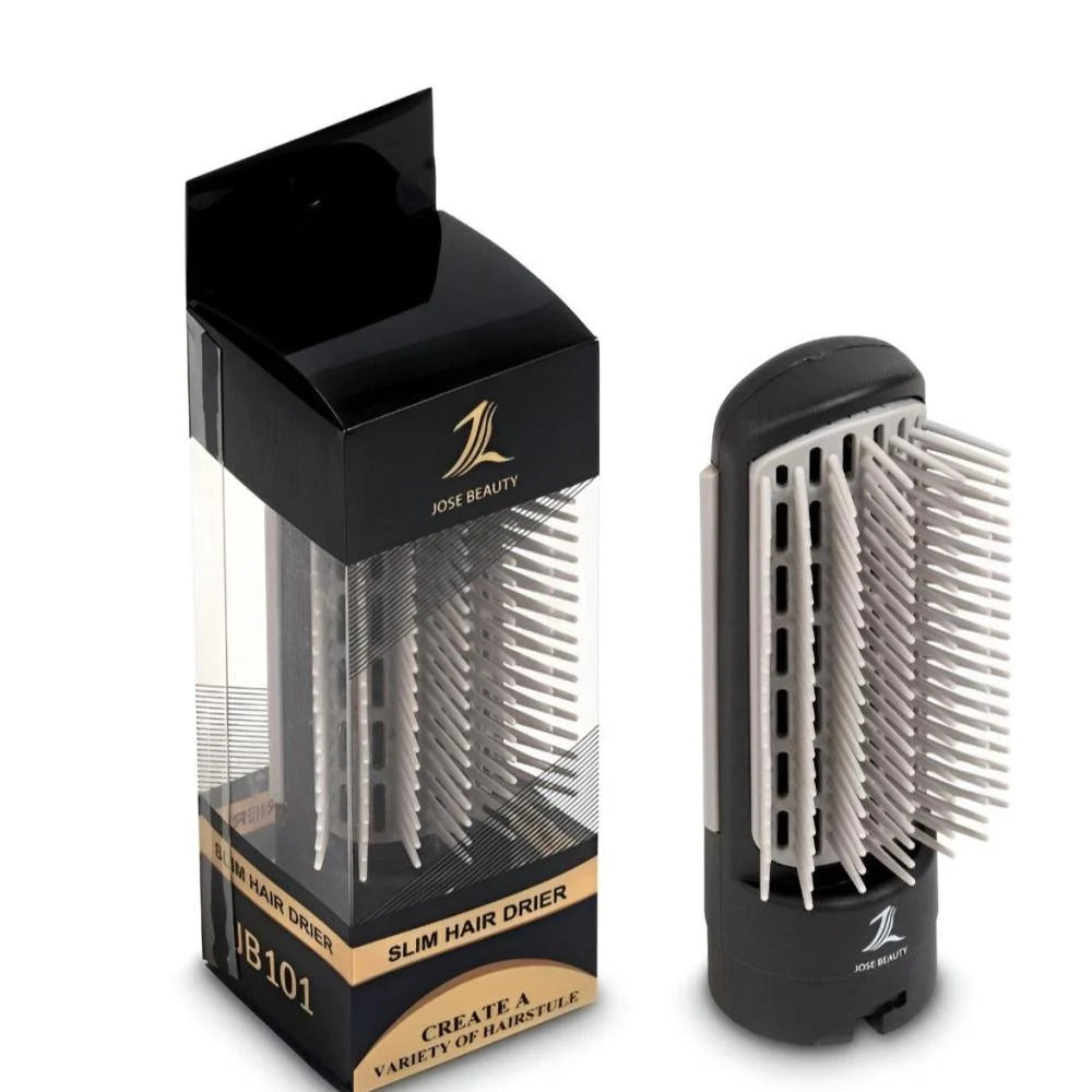 Powerful hair dryer brush with bristles, designed to dry and style hair efficiently, precisely, and gently.