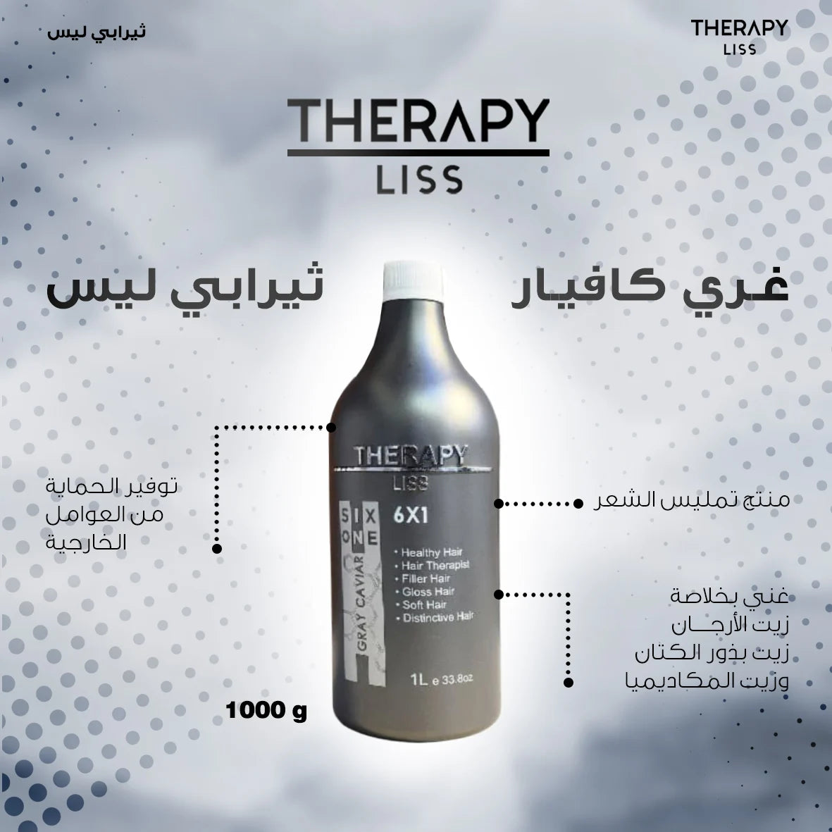 Grey Caviar Hair Straightening Product with Advanced Technology and Nourishing Formula from Therapy Liss - 1000ml